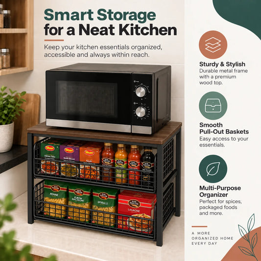 Dual Pull-Out Countertop Organiser | 2-Level Kitchen Storage Rack