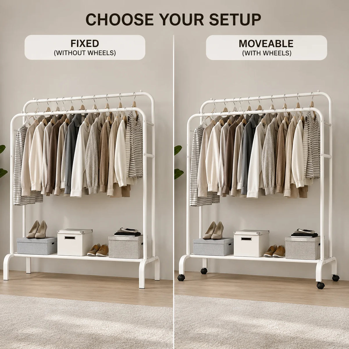 Double-Pole Metal Clothes Stand | Freestanding Garment & Clothing Rack
