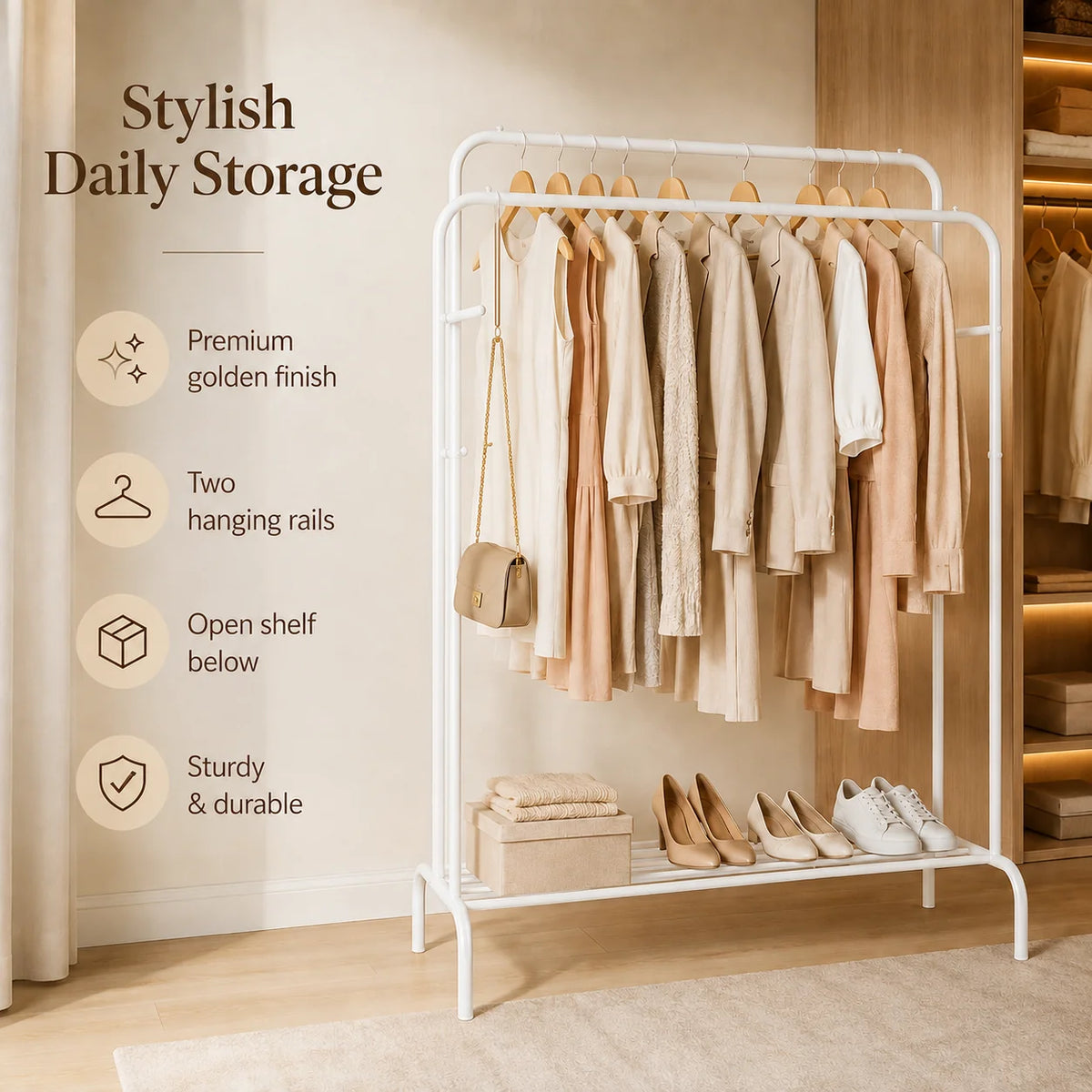 Double-Pole Metal Clothes Stand | Freestanding Garment & Clothing Rack