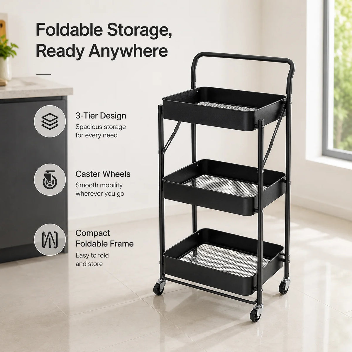 Foldable Metal Trolley | Collapsible Multi-Purpose Storage & Utility Cart