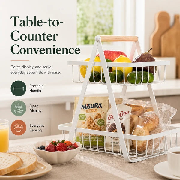 2-Tier Carry & Serve Fruit Basket | Portable Fruit & Snack Organiser