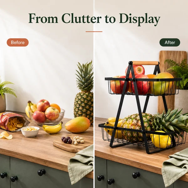 2-Tier Carry & Serve Fruit Basket | Portable Fruit & Snack Organiser