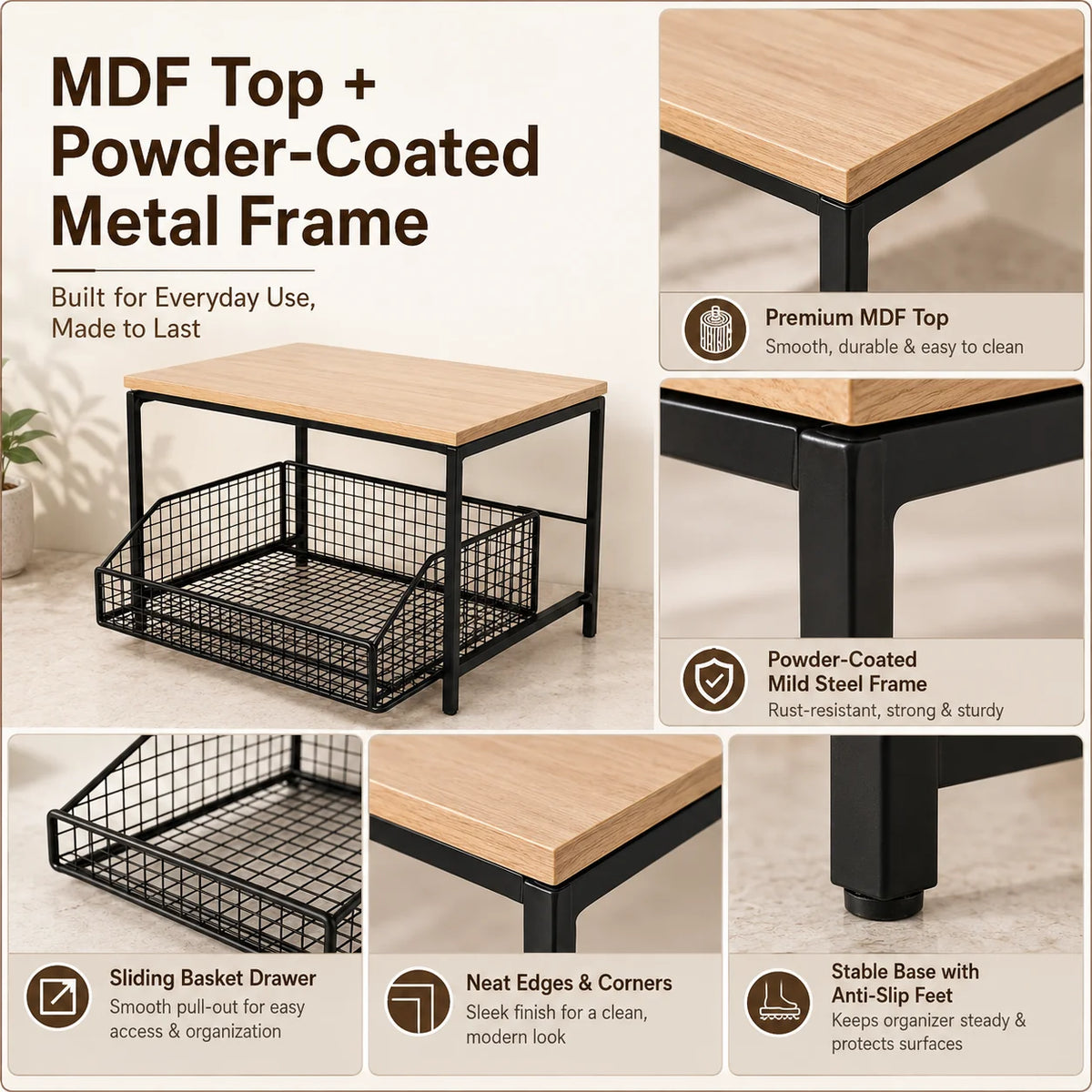 Sliding Kitchen Counter Organiser | Adjustable Countertop Storage Rack
