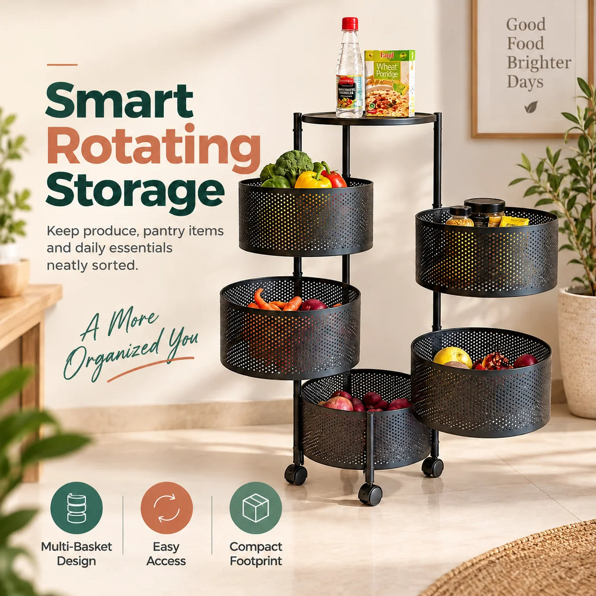 Round Metal Trolley | Multi-Purpose Rolling Storage & Utility Cart