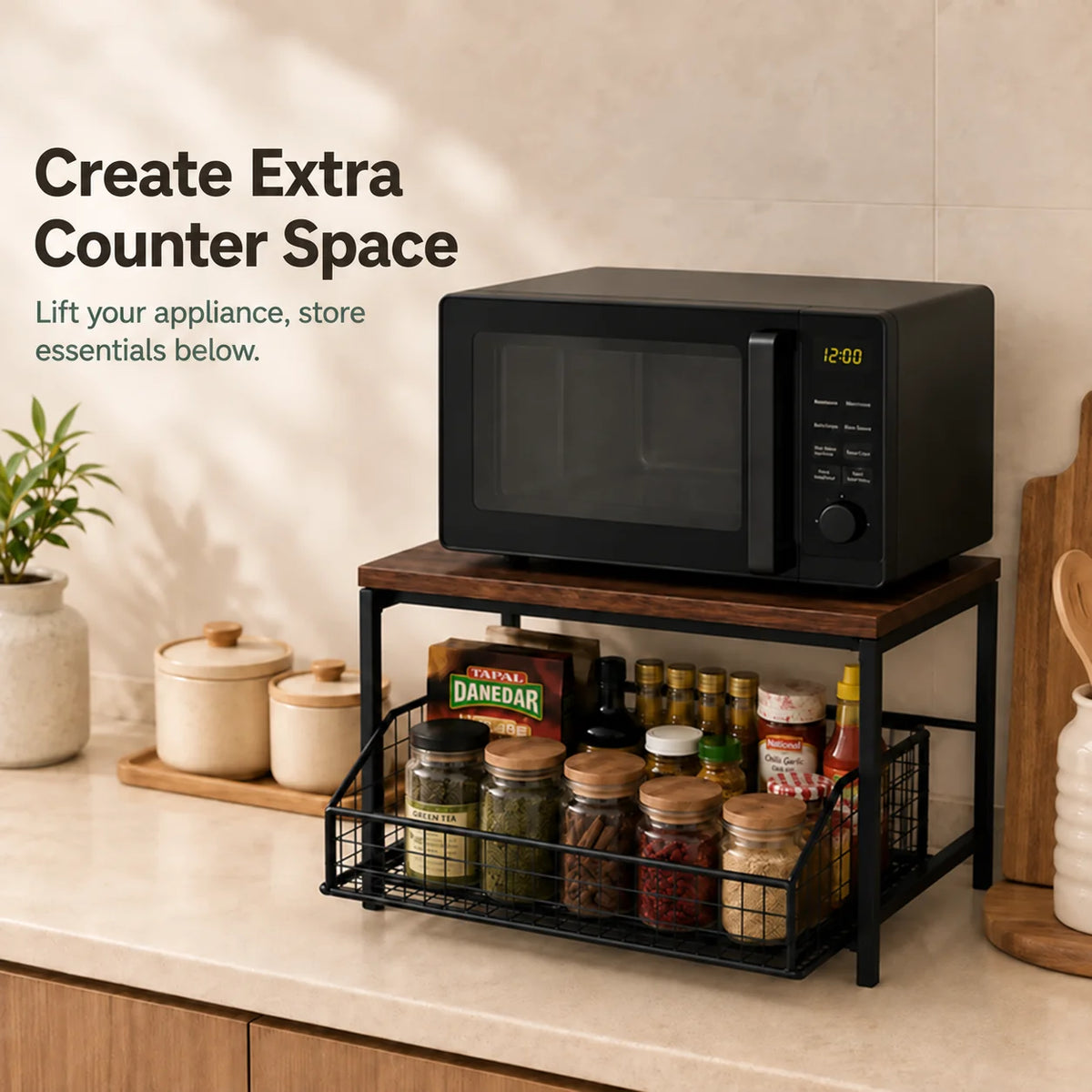 Sliding Kitchen Counter Organiser | Adjustable Countertop Storage Rack