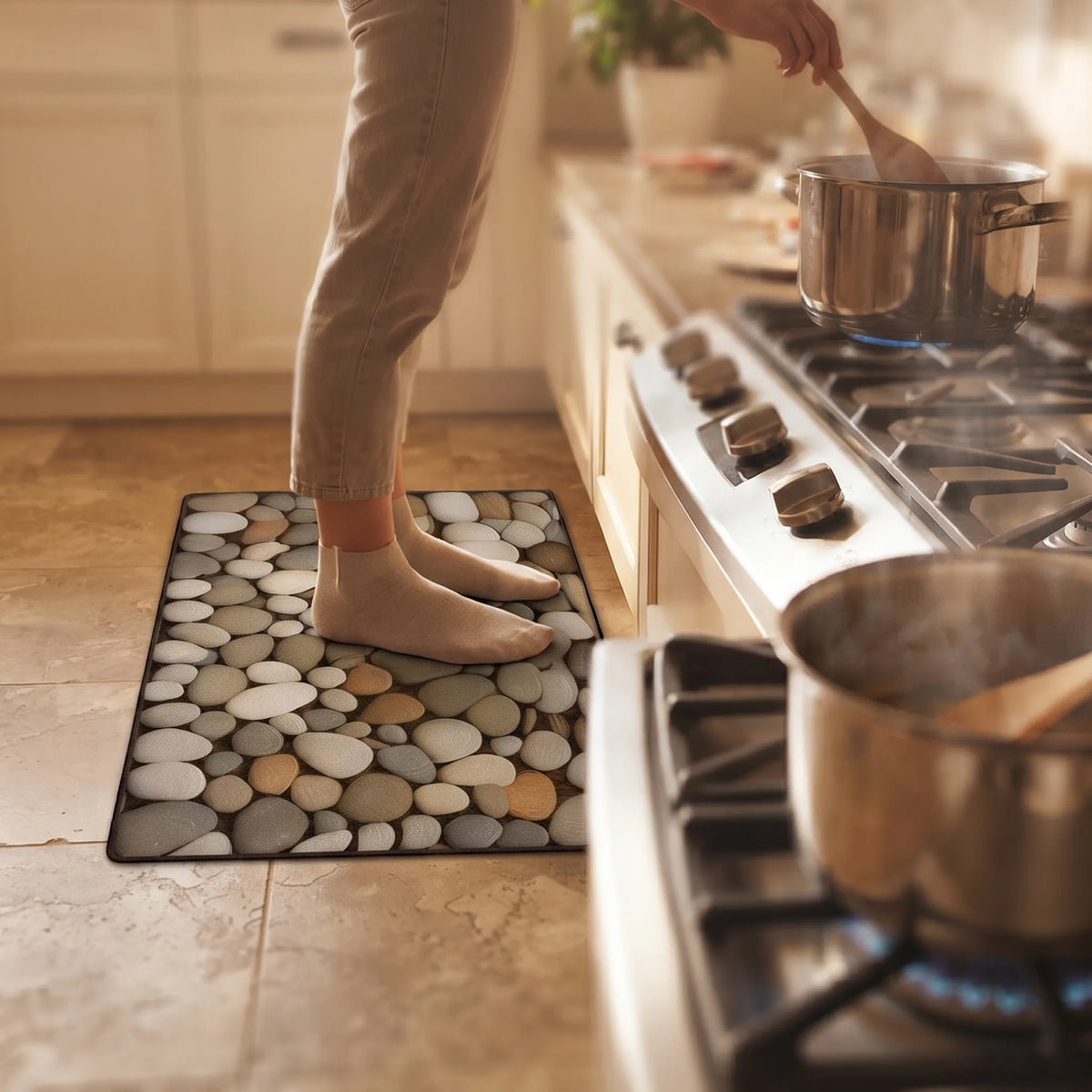 Anti-Slip Pebble Design Kitchen Mat Set – Waterproof, Oil-Resistant & Washable (2 Pcs)