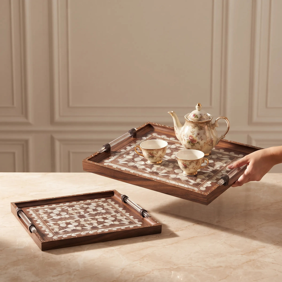 2-Piece Wooden Tray Set – Serving & Kitchen Organisation Trays
