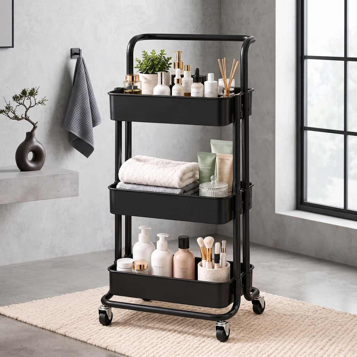3-Tier Organiser Trolley | Multi-Purpose Rolling Storage Cart