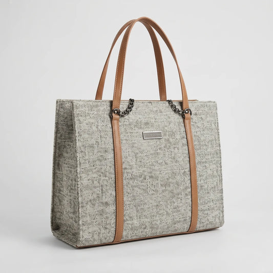 Classic Everyday Shoulder Bag in Grey and Tan