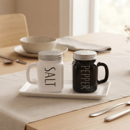 Ceramic Salt & Pepper Shaker Set – Black & White Dining Table Essentials