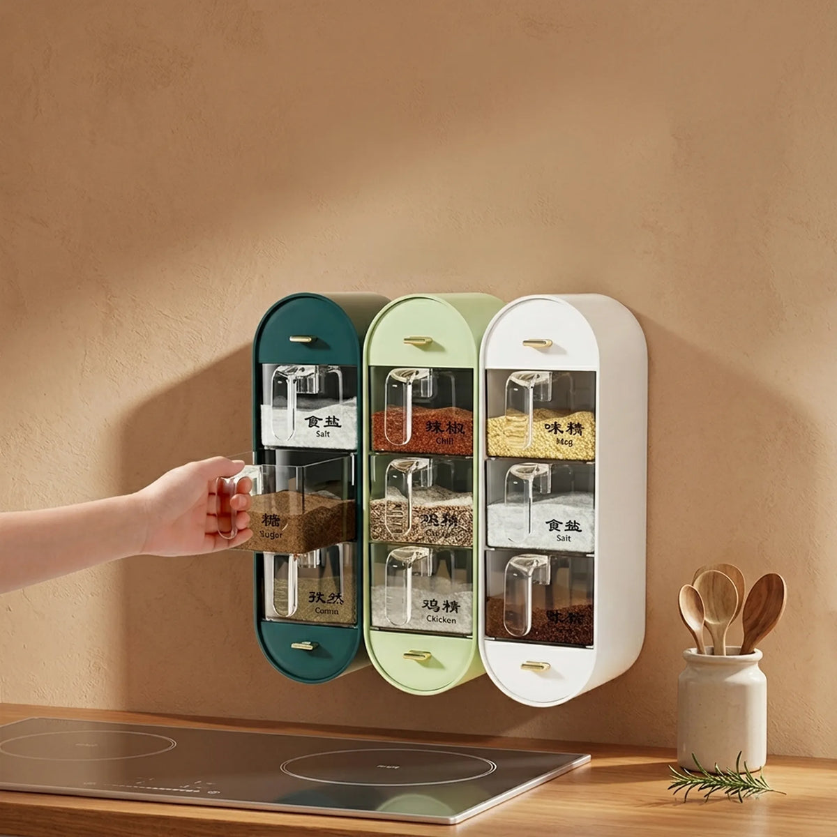 Wall-Mounted Compartment Condiment Box – Spice & Seasoning Organizer