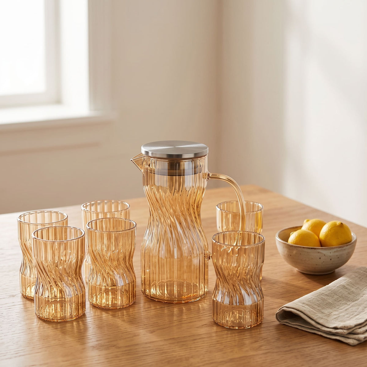 Borosilicate Glass Pitcher | Heat-Resistant Water Jug with Handmade Design