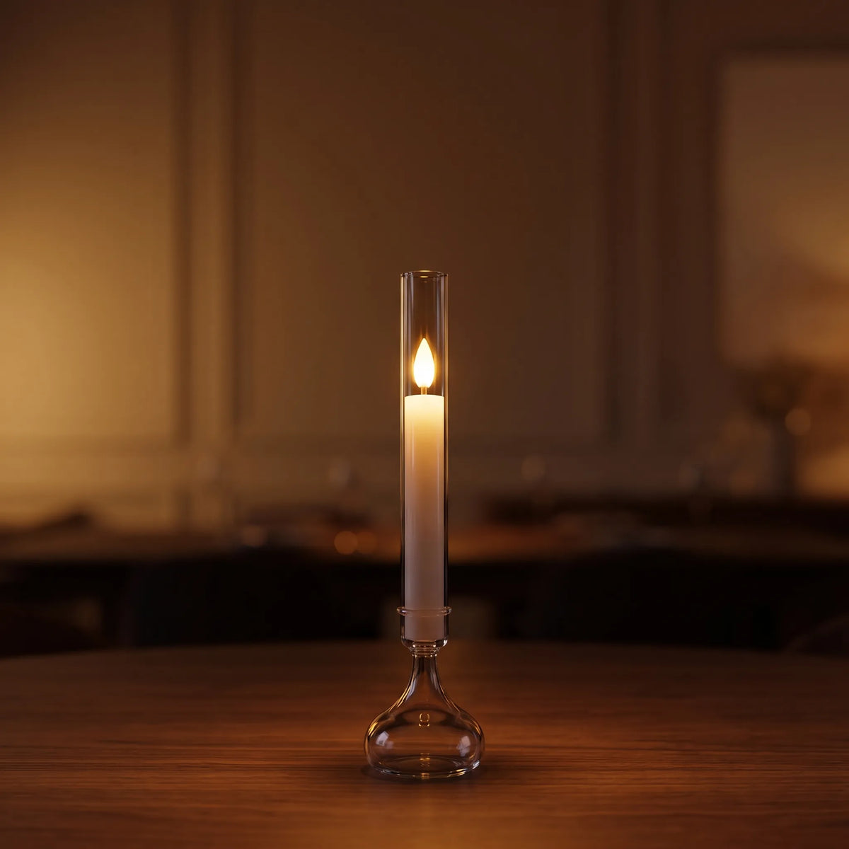 Glass Tube LED Taper Candle – Flameless Tall Candle Holder