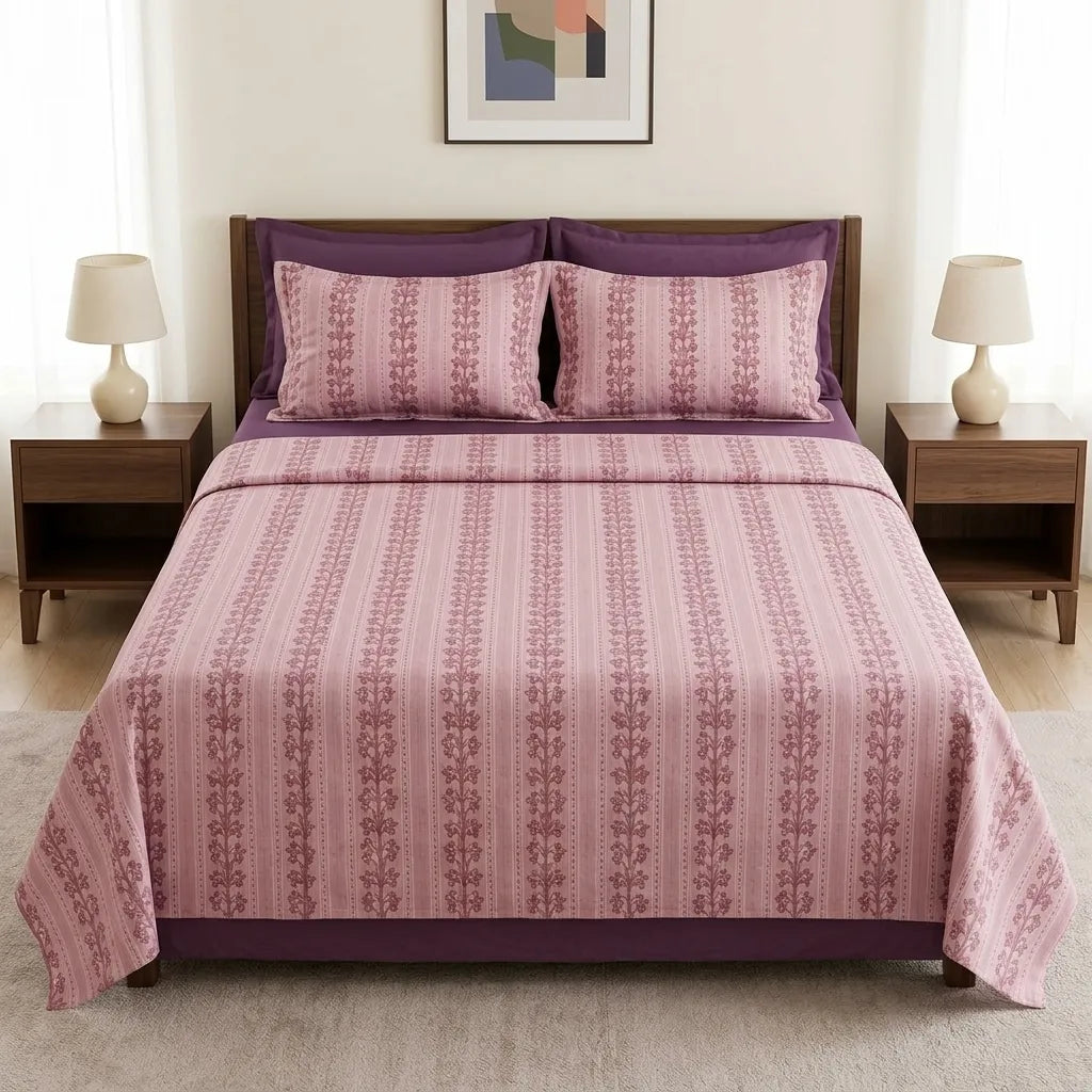 3 Pcs Mauve Heritage Floral Printed Bedding Set