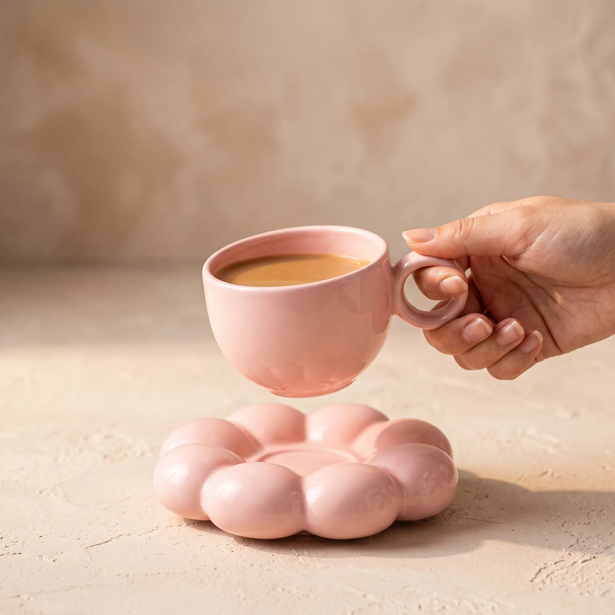 Glossy Bubble Ceramic Cup & Saucer Set – Modern Coffee & Tea Cup