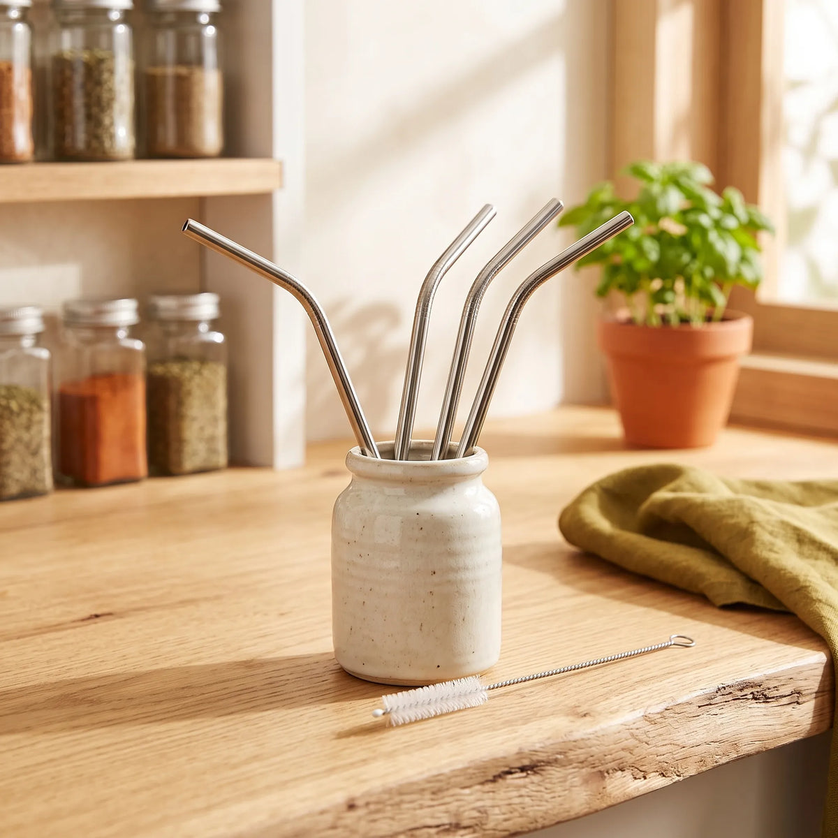 Reusable Stainless Steel Drinking Straws – Set of 4
