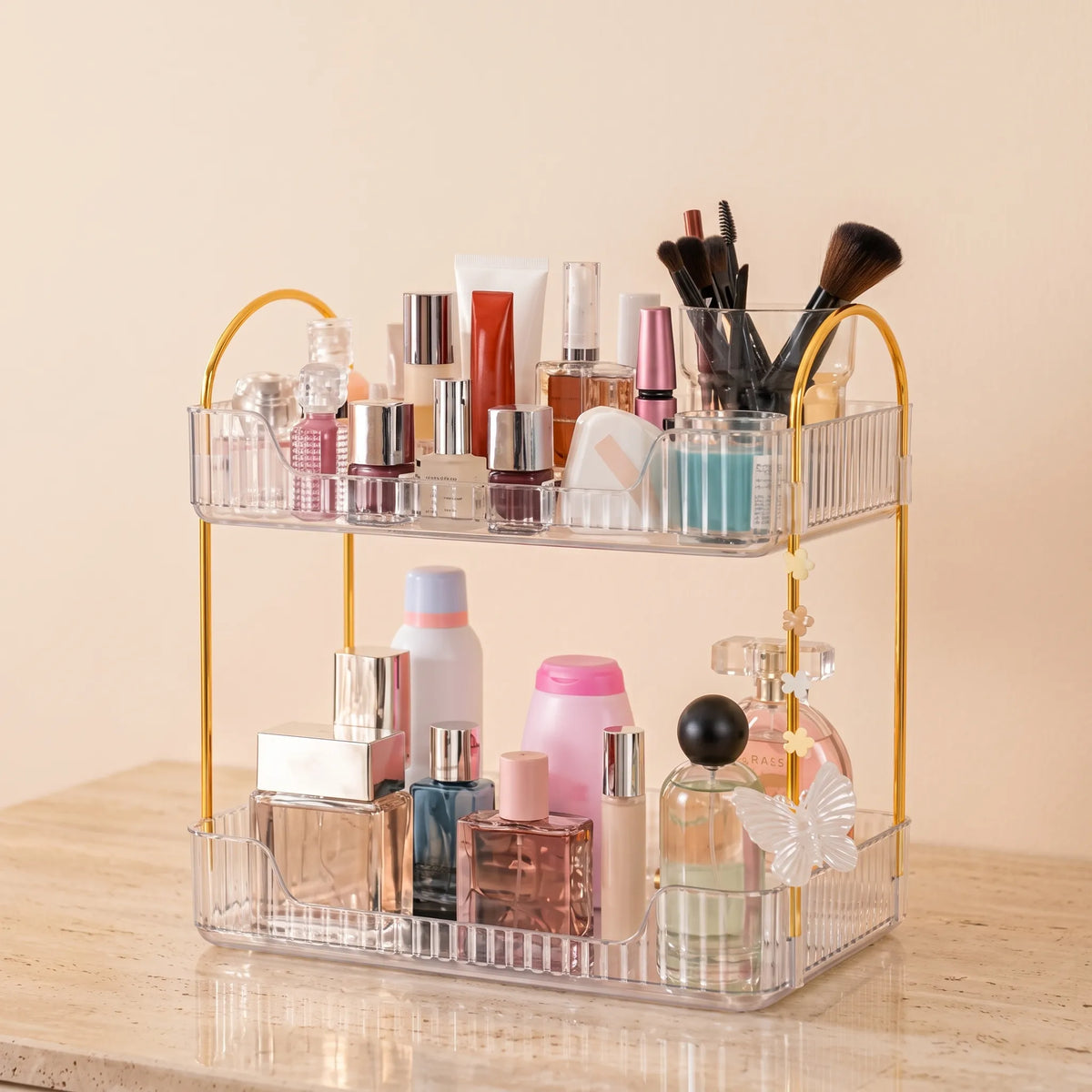2-Tier Clear Acrylic Makeup & Perfume Organizer – Vanity Storage Rack