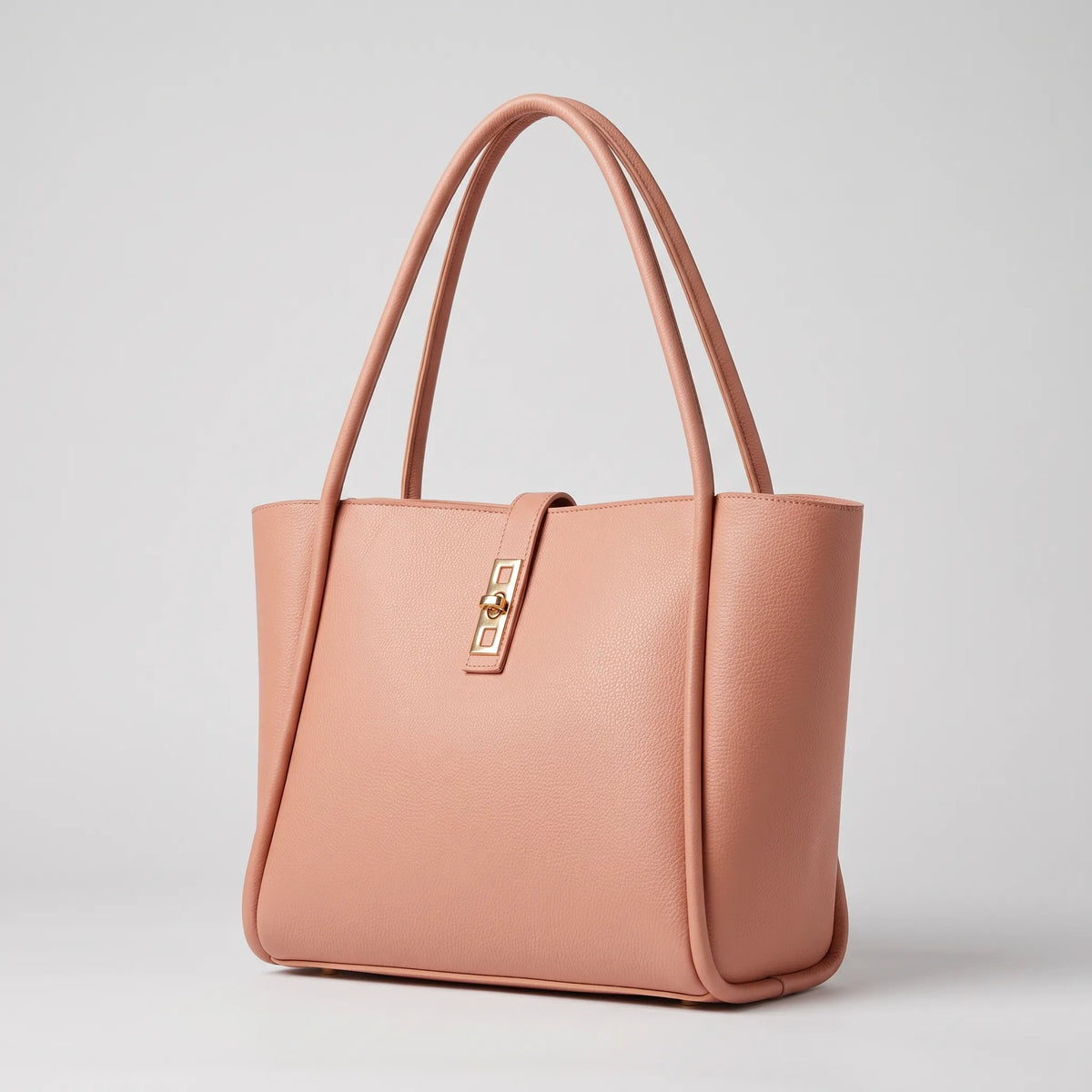 Pink Structured Tote Bag with Buckle Strap Accents