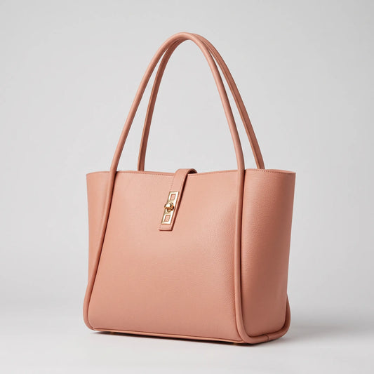 Pink Structured Tote Bag with Buckle Strap Accents