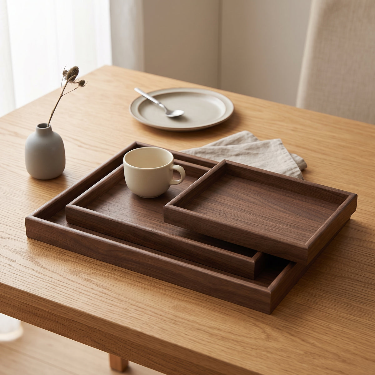 3-Piece Wooden Tray Set – Serving & Kitchen Organisation Trays