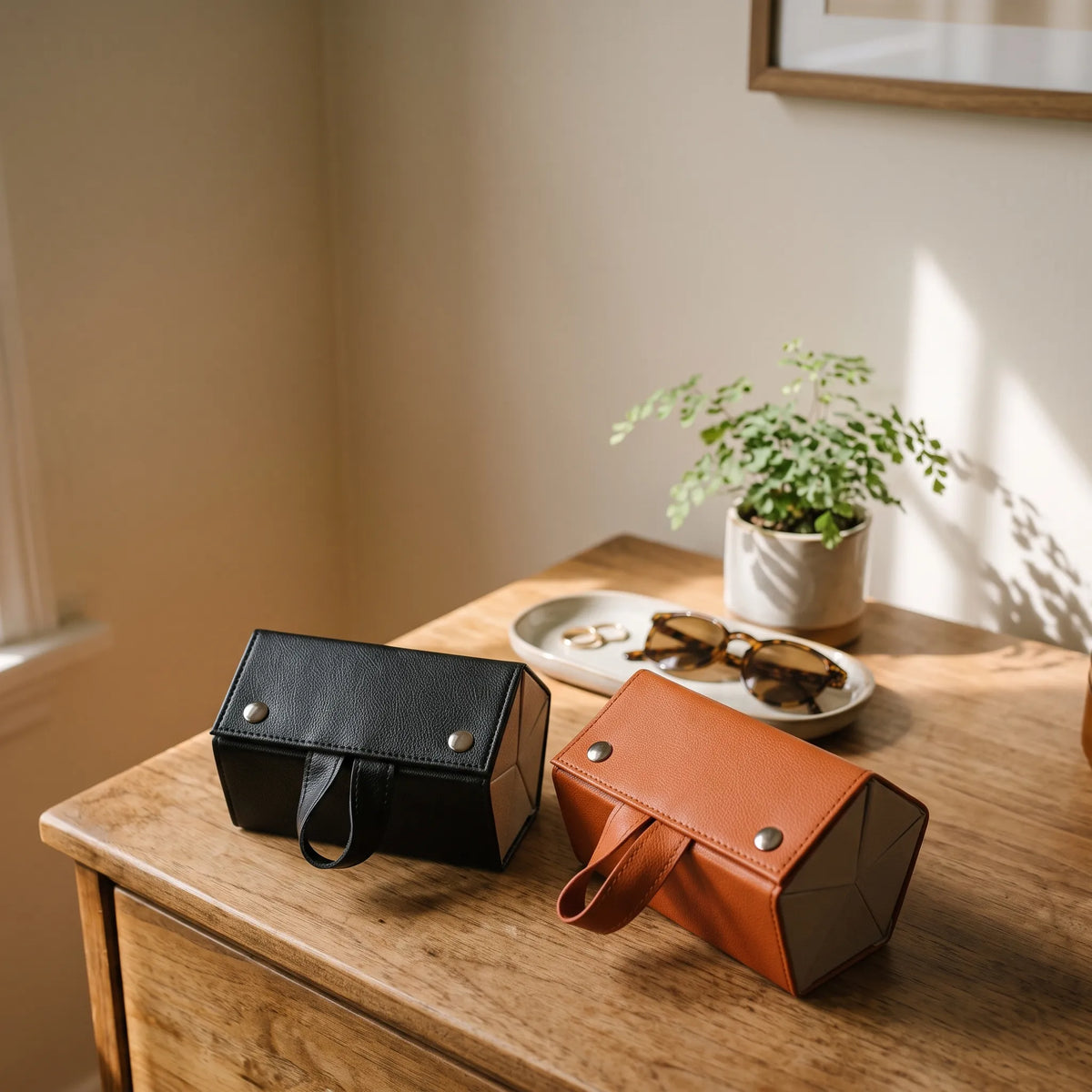 Leather Sunglasses Organizer – 4 & 5 Slot Eyewear Storage