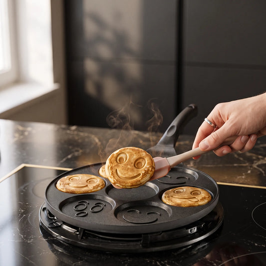 7-Hole Smiley Pancake Pan – Non-Stick Breakfast Egg & Pancake Maker 27cm