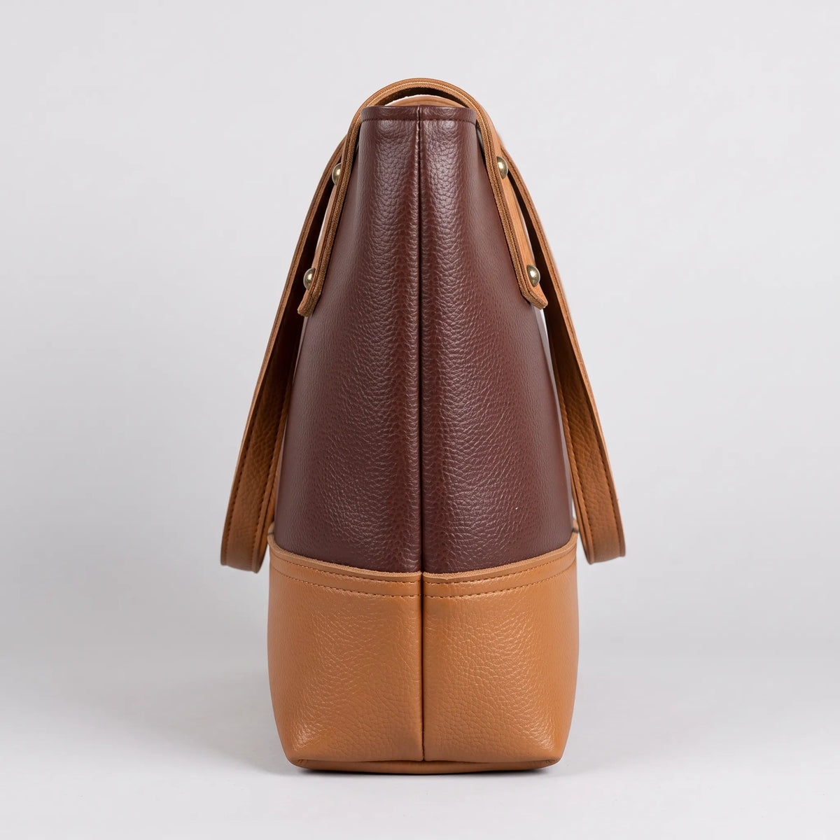 Two-Tone Brown and Tan Tote Bag with Exterior Zipper Pocket – Women’s Handbag