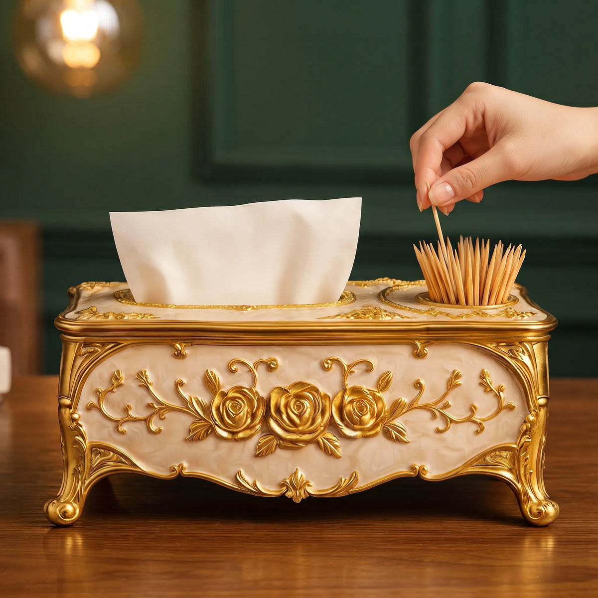 Luxury Acrylic Tissue Box with Toothpick Dispenser