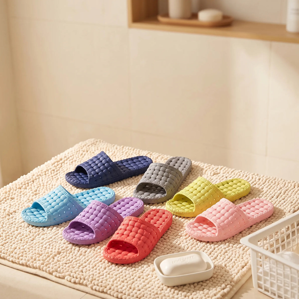Anti-Slip Bathroom Slippers – Quick-Drain Soft Bath Slippers