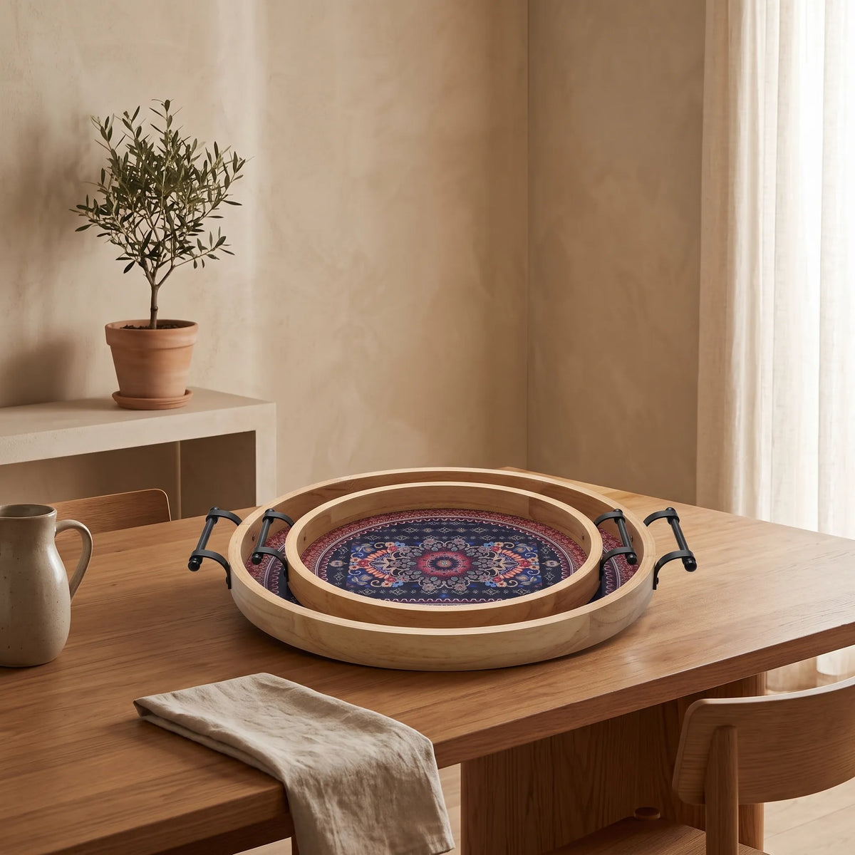 2-Piece Wooden Serving Tray Set – Kitchen & Dining Trays