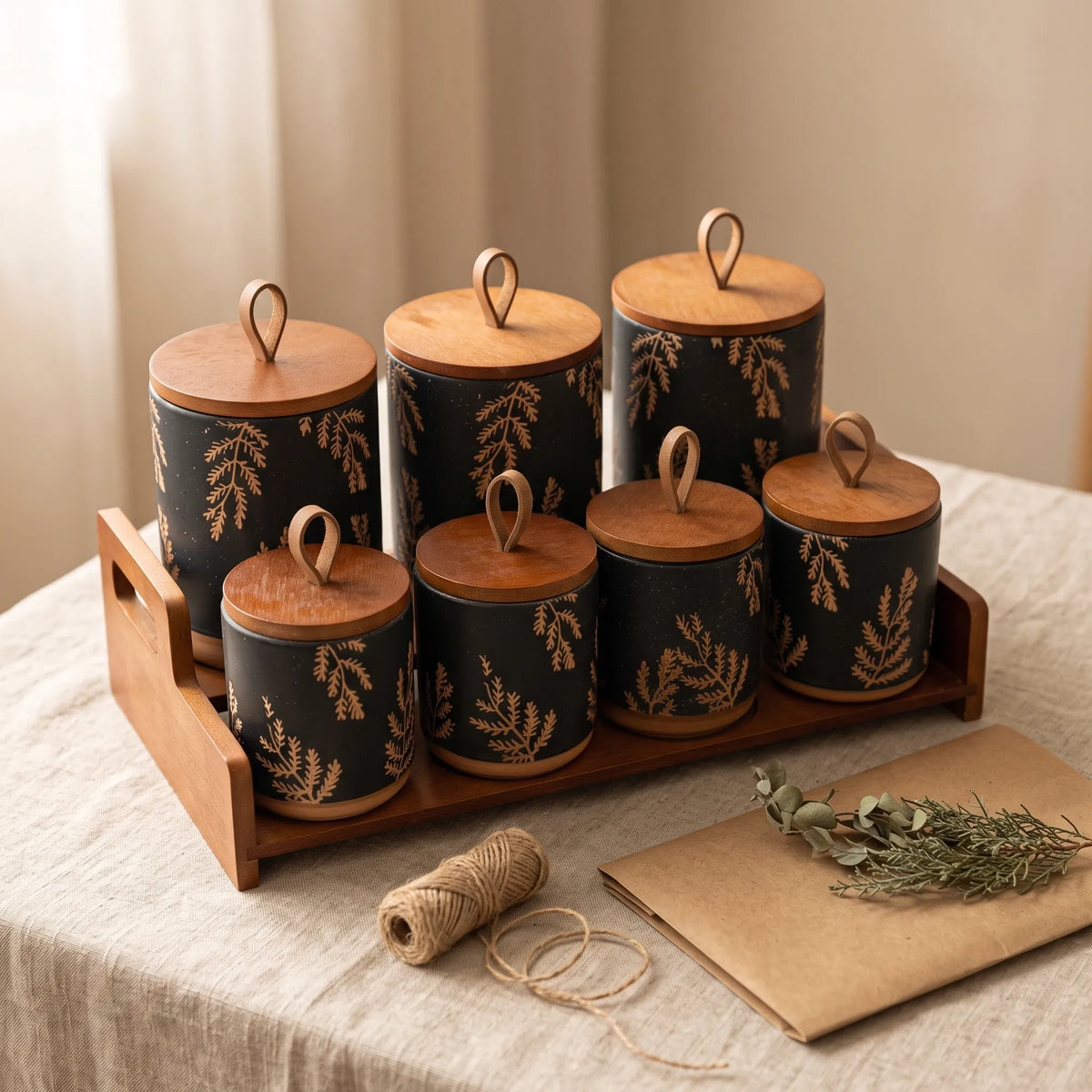 7-Piece Ceramic Kitchen Storage Jar Set – Spice, Tea & Coffee Containers