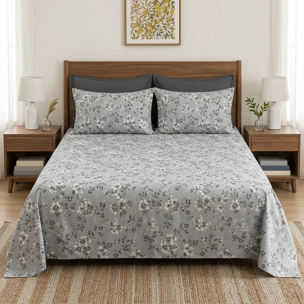 3 Pcs Monochrome Meadow Gray Bedding Set