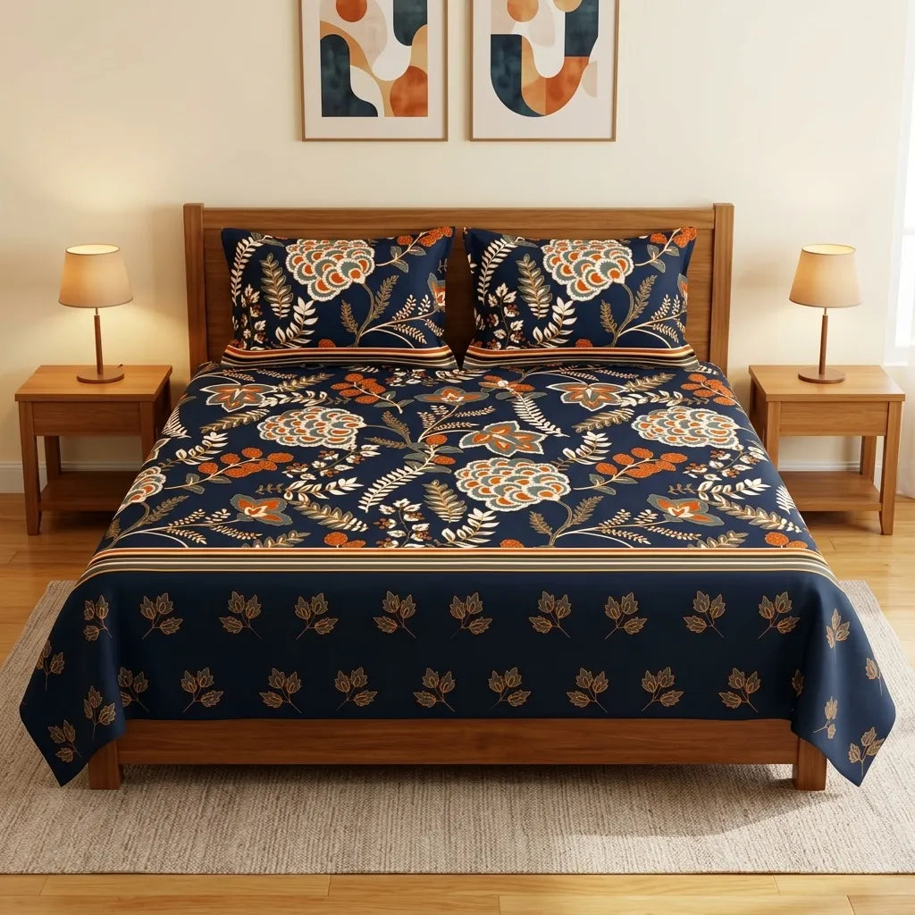 3 pcs Midnight Rust Floral Heritage Bedding Set