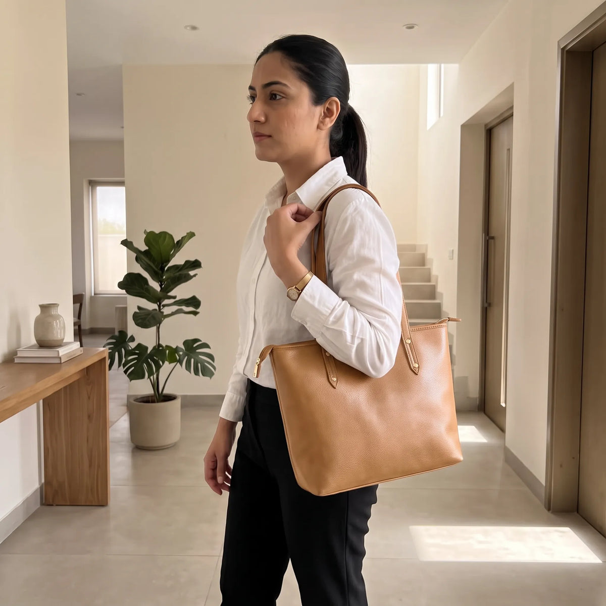 The Aria Premium Everyday Leather Tote with Zipper Closure