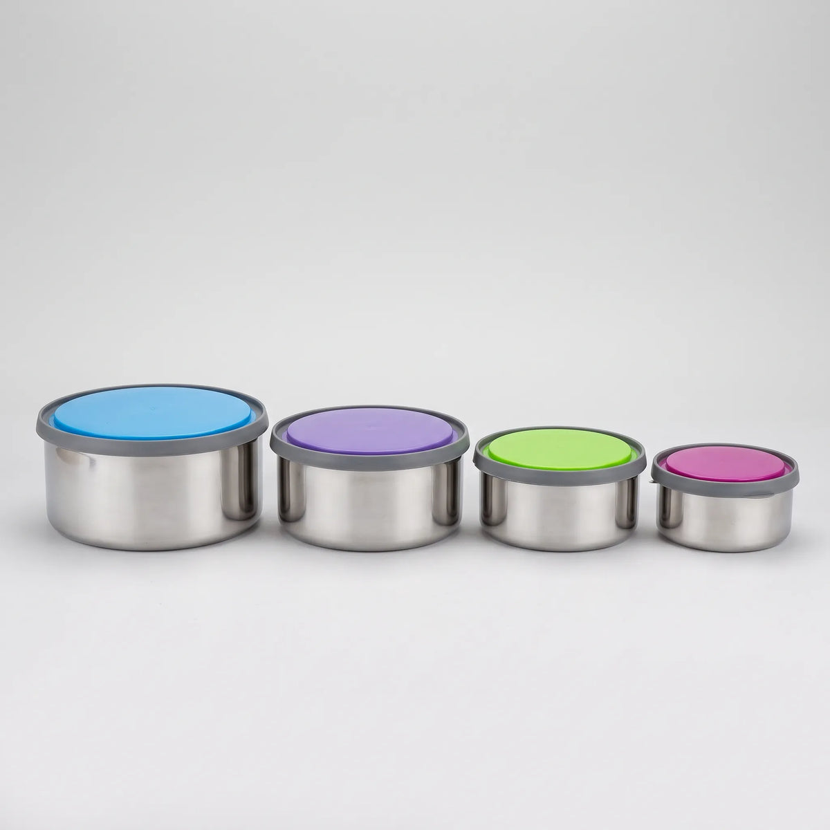 4-Piece Stainless Steel Stackable Food Storage Bowl Set with Colourful Lids