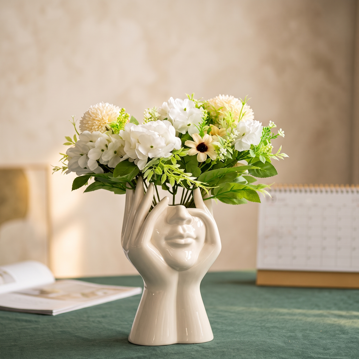 Abstract Face Planter Vase – Ceramic Hand Sculpture Flower Pot