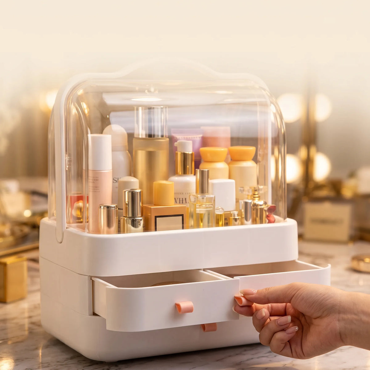 Double-Door Acrylic Cosmetic & Skincare Organizer with Drawers
