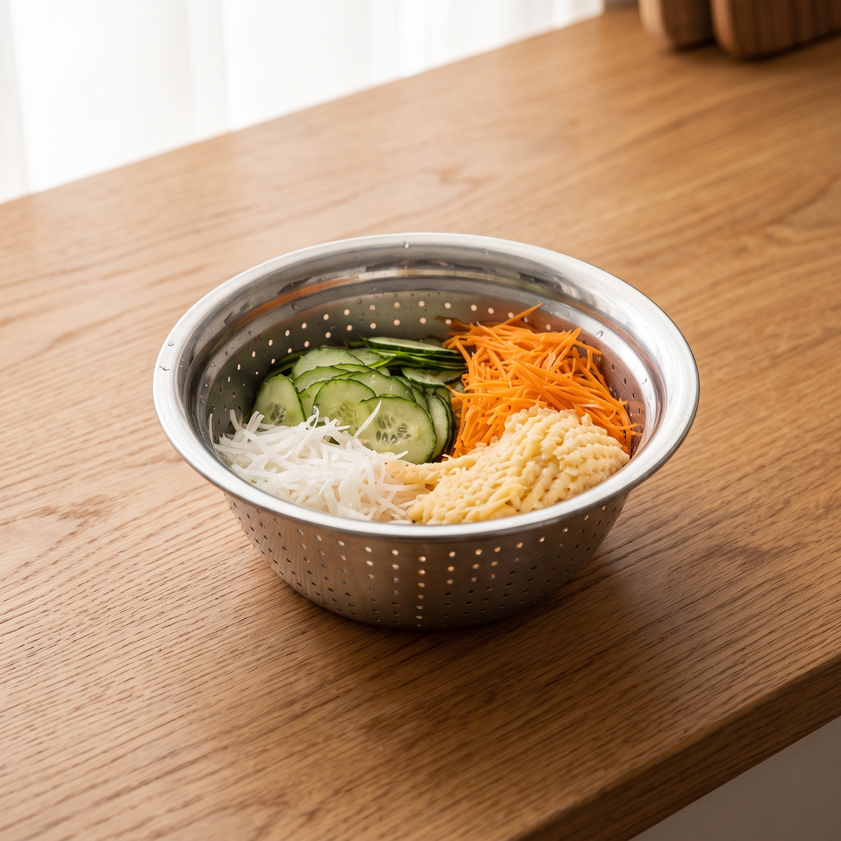 3-in-1 Stainless Steel Colander with Grater – Strainer, Drainer & Grater