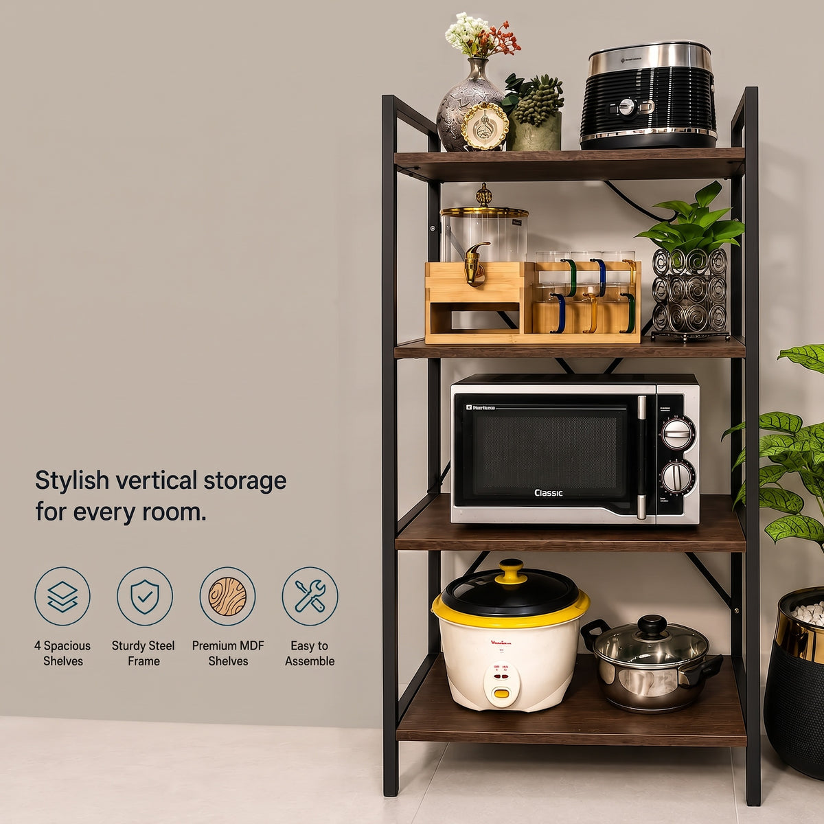 4-Tier Universal Storage Rack | Multi-Purpose Organiser with Optional Wheels