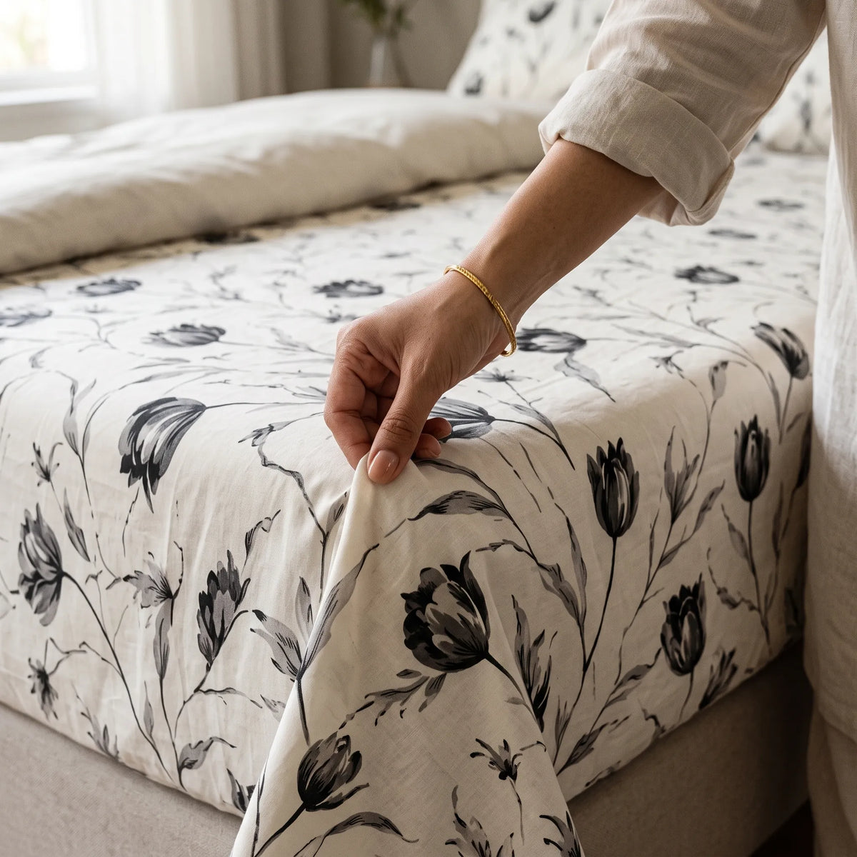 3 Pcs Monochrome Tulip Print Bedding Set