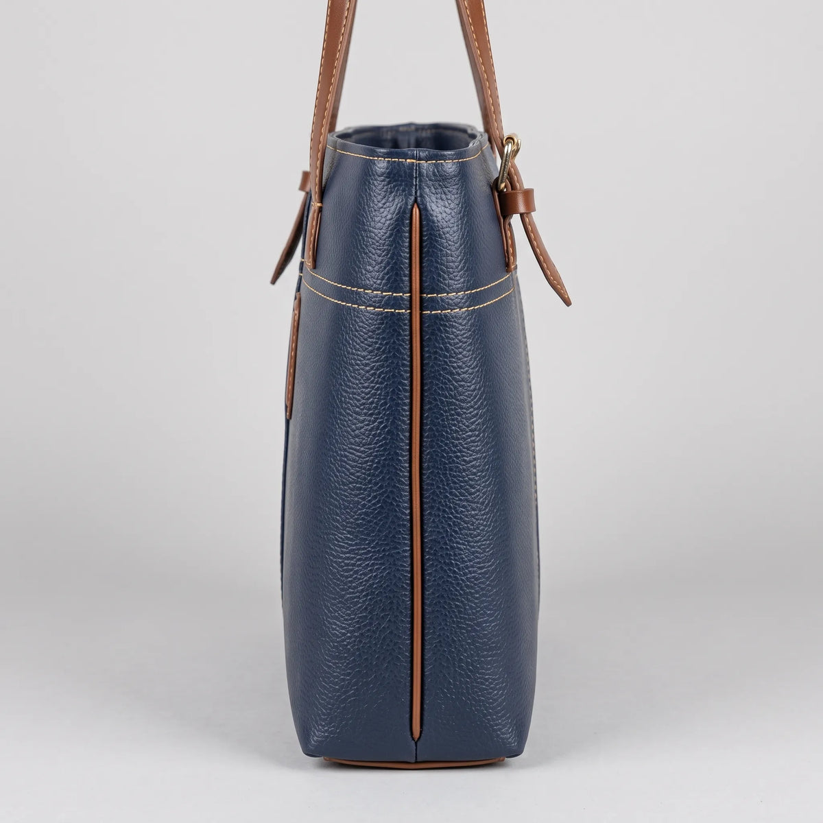 Two-Tone Faux Leather Handbag in Navy and Tan