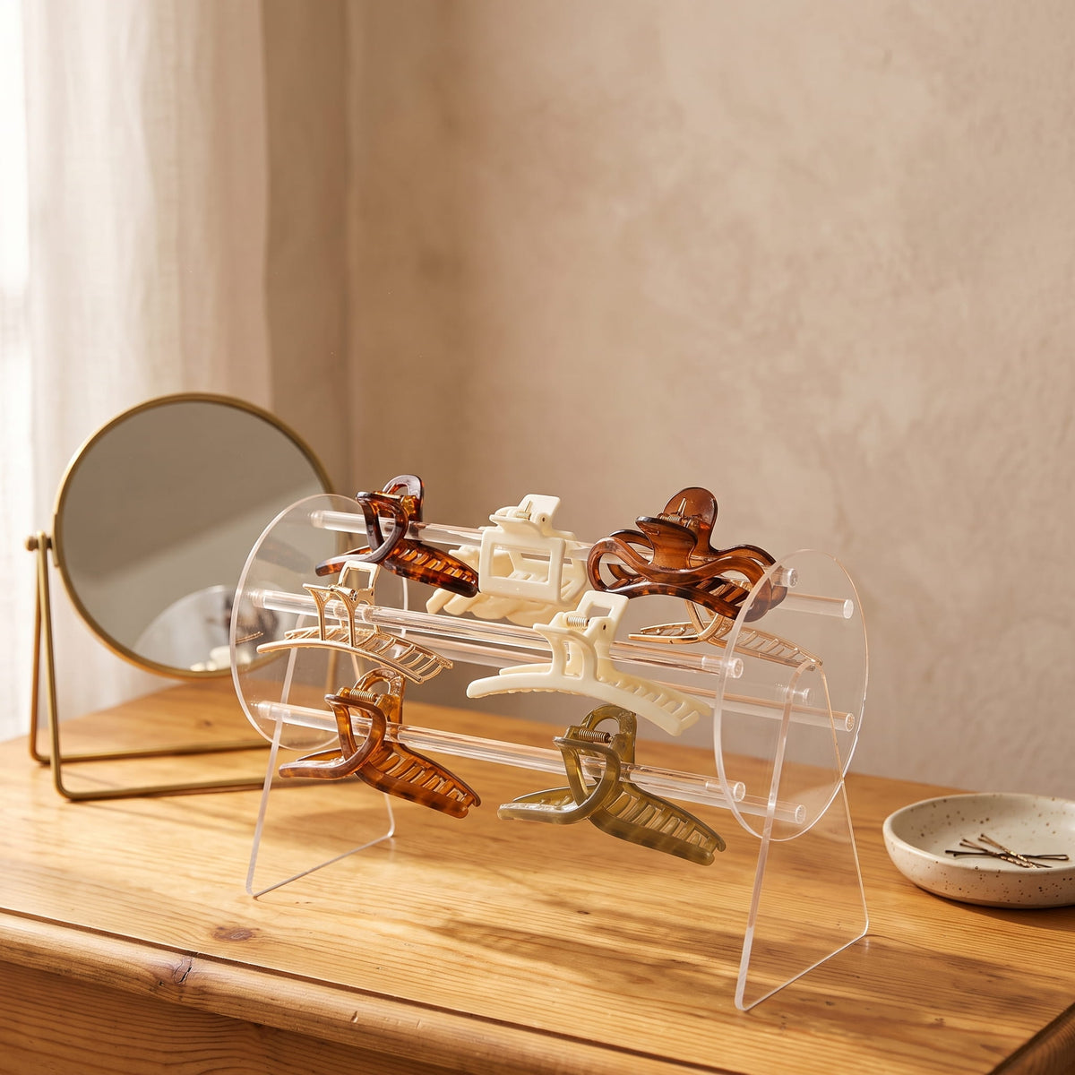 Clear Acrylic Hair Claw Clip Organizer – Multi-Tier Display Stand (Boxed)