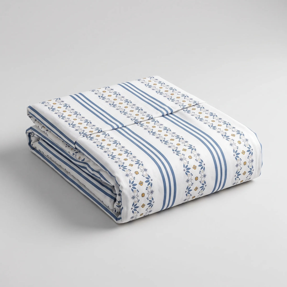 3 Pcs Blue Stripe & Floral Heritage Bedding Set