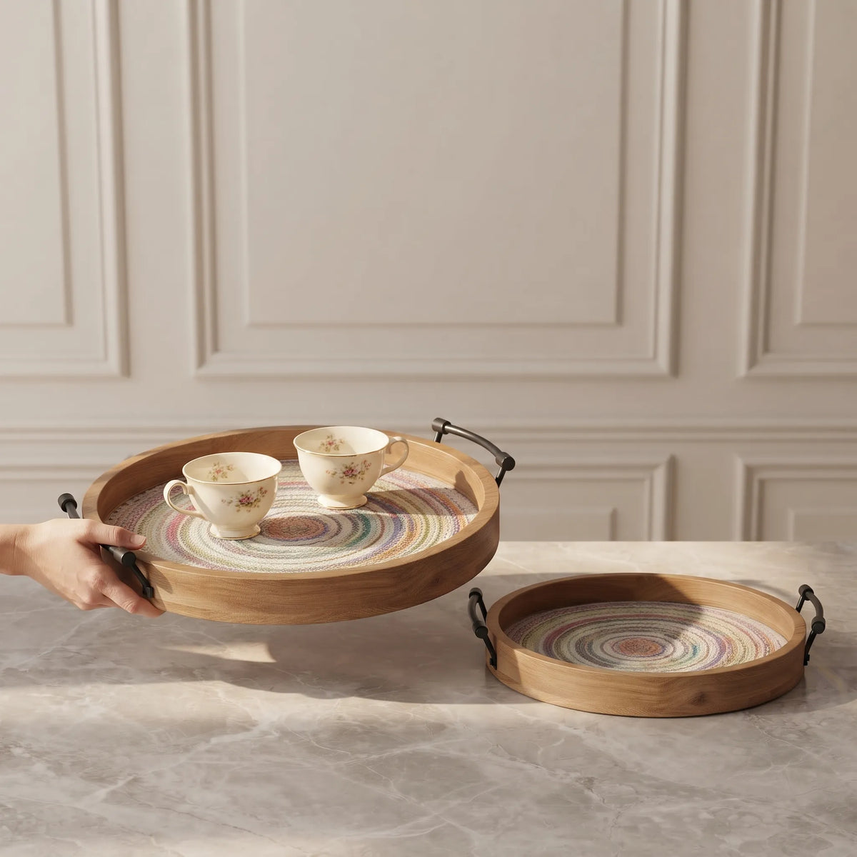 2-Piece Wooden Serving Tray Set – Kitchen & Dining Trays