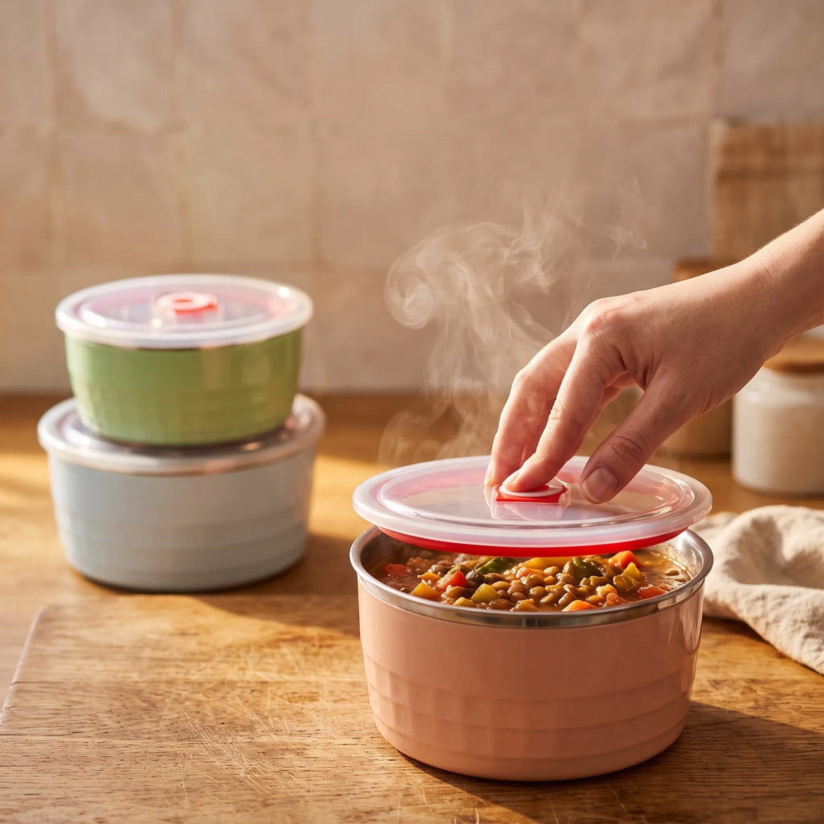 3-Piece Coloured Heat-Resistant Bowl Set with Lids | Food Storage & Serving Bowls