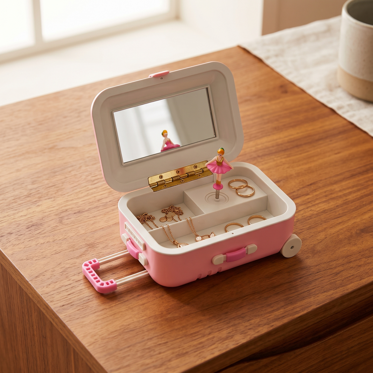 Musical Suitcase Jewellery Box with Mirror & Spinning Ballerina