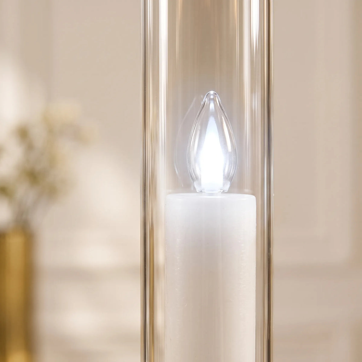 Glass Tube LED Taper Candle – Flameless Tall Candle Holder