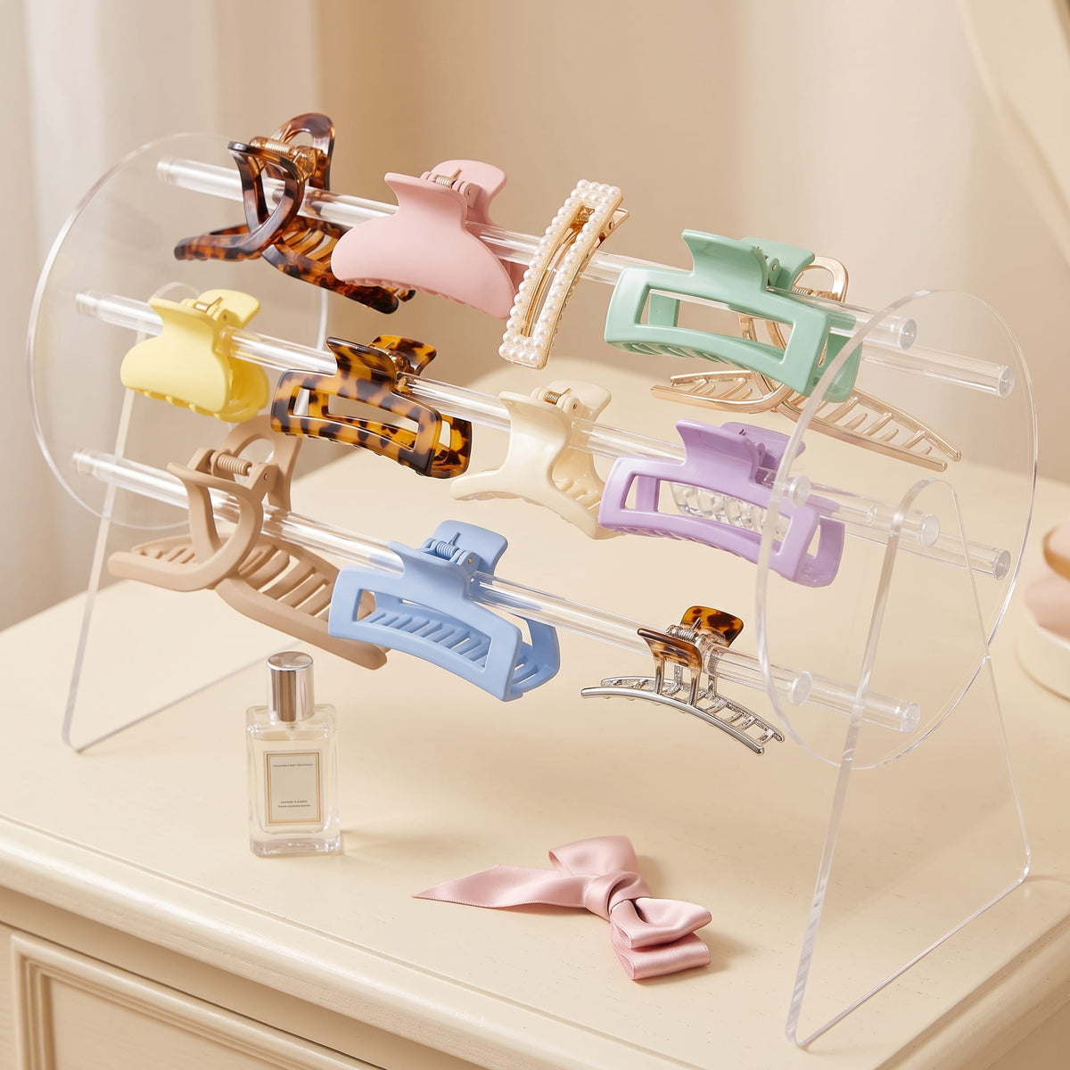 Clear Acrylic Hair Claw Clip Organizer – Multi-Tier Display Stand (Boxed)