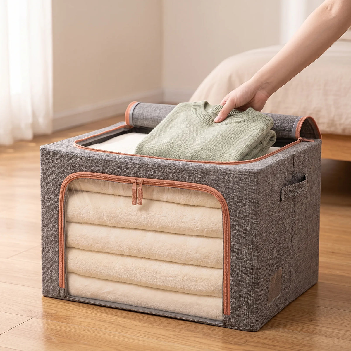 Foldable Clothes Storage Bag with Metal Frame – Wardrobe & Bedding Organizer