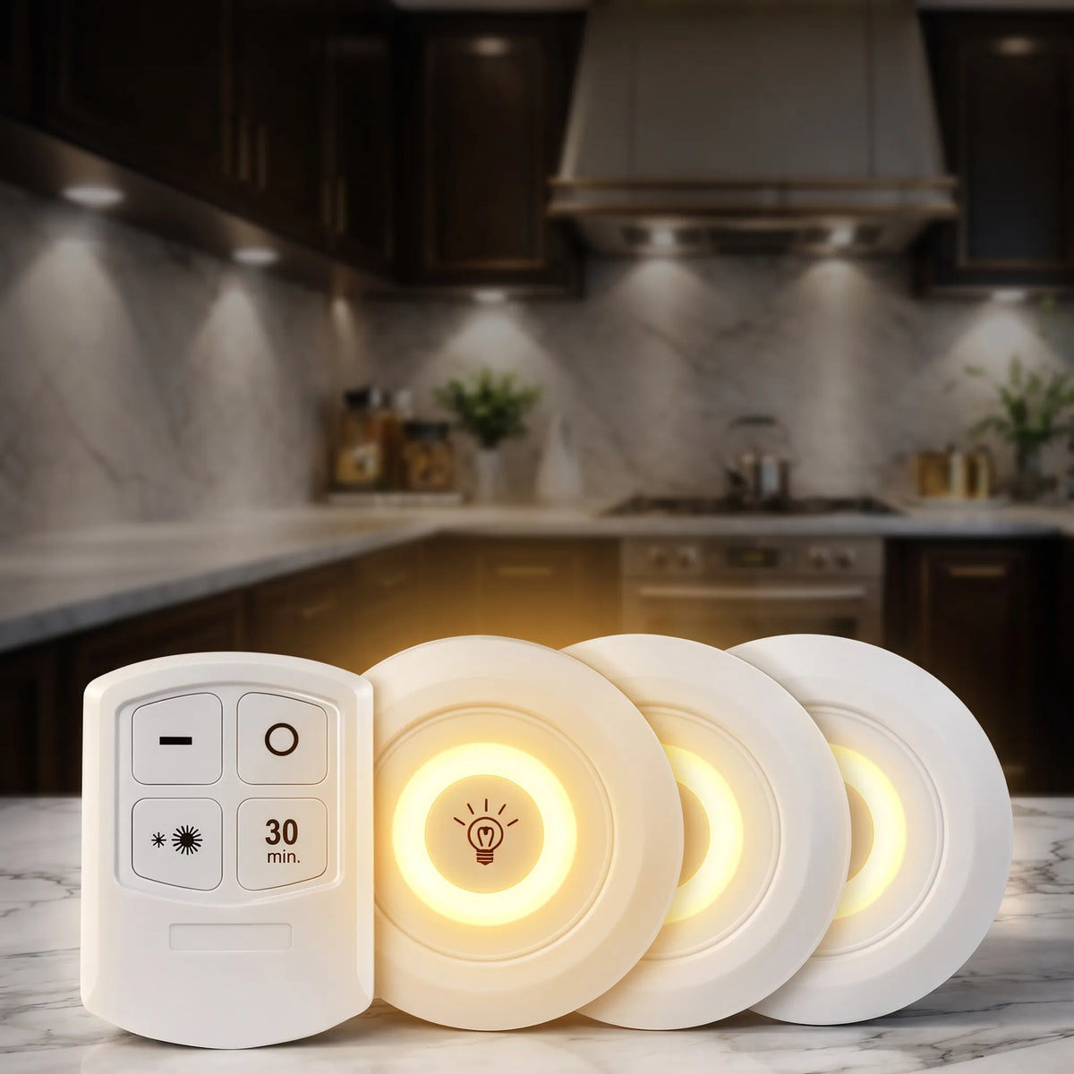 Remote Control LED Tap Lights – Set of 3 Wireless Cabinet & Wardrobe Lights